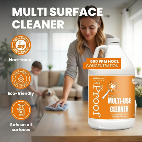 1834 PROOF Multi-Use Sanitizer Cleaner HOCl 500ppm - ECO SAVER BUNDLE - 1 GAL. & 32 fl. oz spray bottle