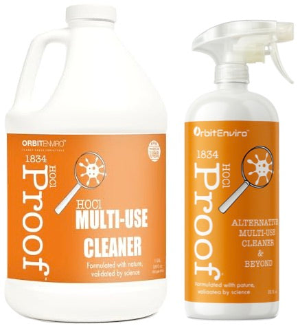 1834 PROOF Multi-Use Sanitizer Cleaner HOCl 500ppm - ECO SAVER BUNDLE - 1 GAL. & 32 fl. oz spray bottle