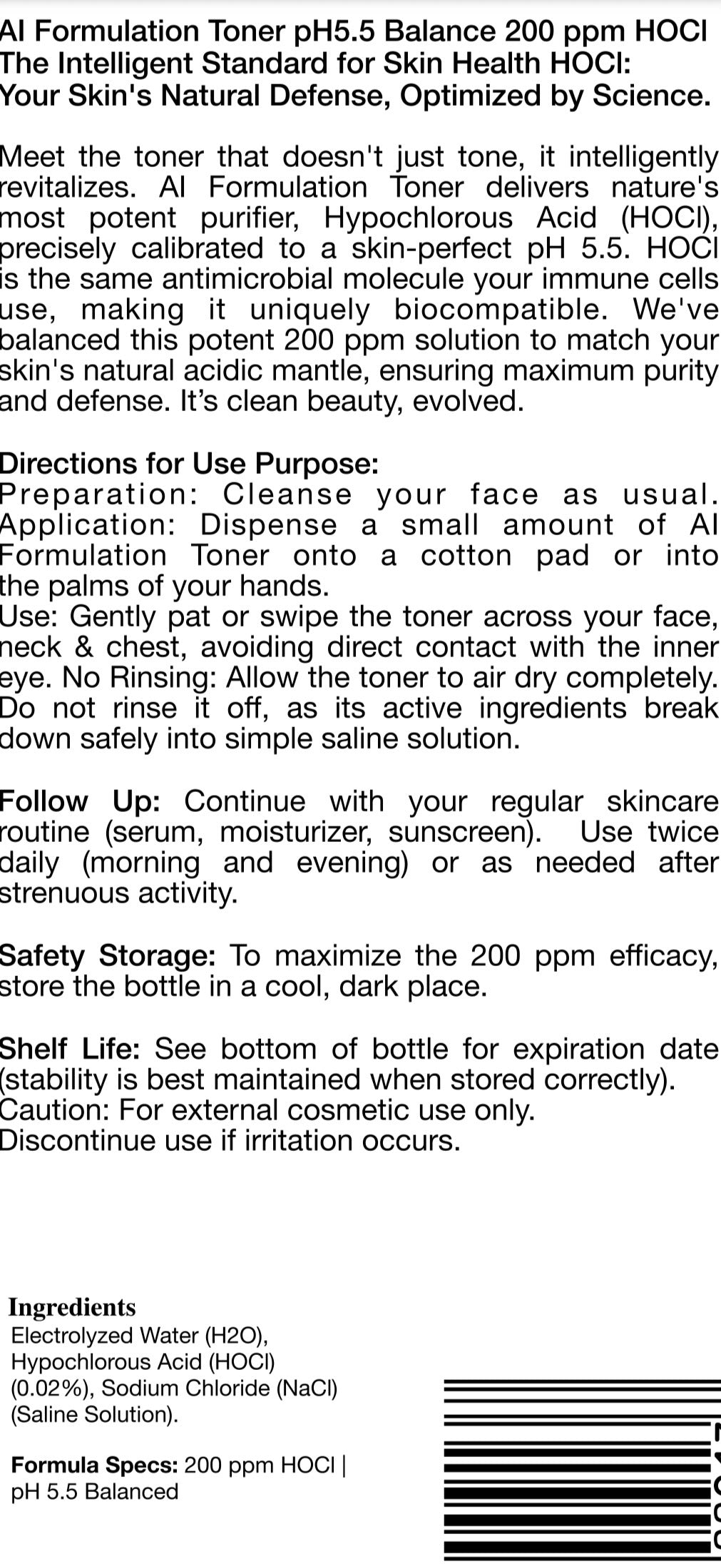 Ai Formulation Hypochlorous Acid Face & Skin Toner pH 5.5
