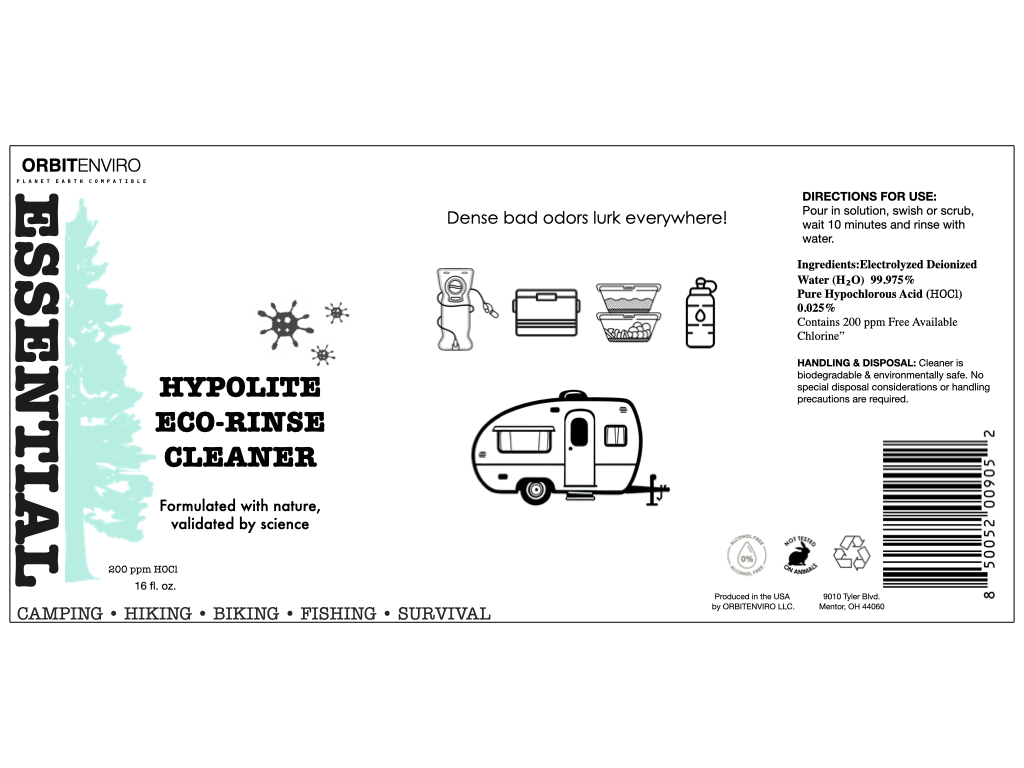OrbitEnviro HOCl Essential Hypolite Eco Rinse - Outdoor -  Home - Camping - Hiking - Fishing